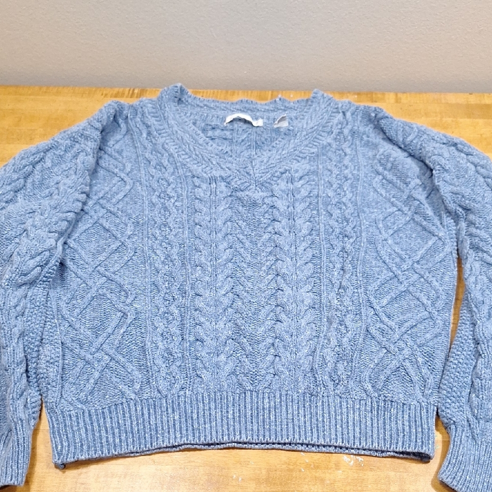 Vintage‎ Geoffrey Beene Made in USA Chunky Cable Knit Sweater Blue Large